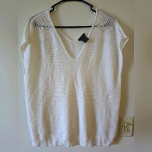 White V-Neck Neutral Minimalistic Classic Knit Lightweight Sweater